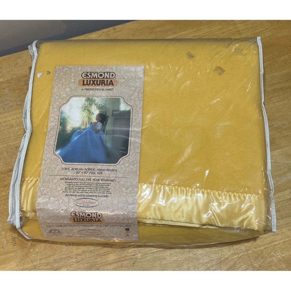 Edmond Acrylic Fiberwoven Blanket Yellow‎ Gold Full 80x90" Satin Binding Chatham